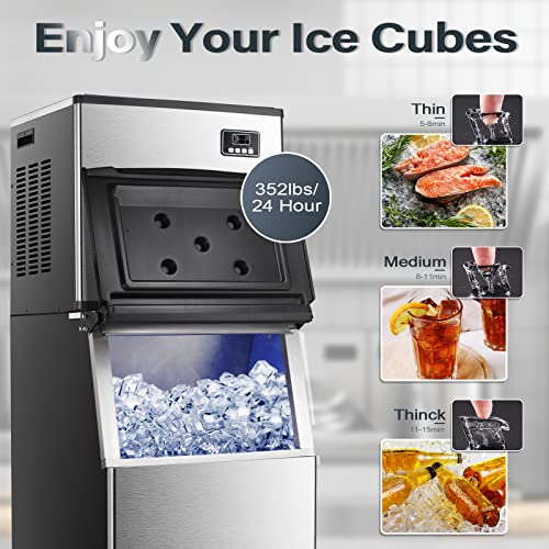 Antarctic Star Commercial Ice Maker Machine Freezer Large Storage 352lbs/24H 40 Square Ice Cubes in 20 Minutes Ice Scoop Water Inlet Pipe Draining Pipe 24-Hour Timer Self-Cleaning for Bar Restaurant…