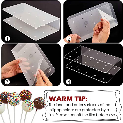 Faitoger 2 PCS Acrylic Lollipop Stand Display Holder 100PCS Lollipop Sticks 100PCS Clear Treats Bags and 100PCS Gold Metallic Twist Ties for Candy Cake Pop Making Tools