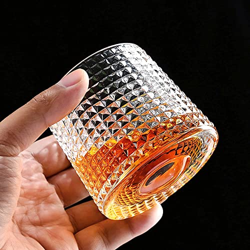 JEKMOS Rotatable Whiskey Glasses Set of 2 Old Fashioned Rocks Glasses with Coasters 6.2OZ Crystal Spinning Viski Tasting Glasses for Drinking Cups Gifts for Men