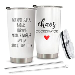chickor gifts for women - unique gift idea for boss lady, her, mom, coworker, manager, teacher, boss - 20 oz chaos coordinator tumbler with straw - birthday gifts for women, officer, wedding planner