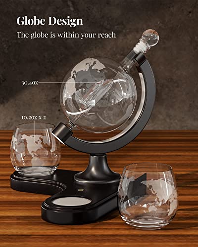 Kollea Globe Whiskey Decanter Sets for Men, 30.4 Oz Personalized Liquor Decanter with 7 Color RGB Light, Unique Anniversary Birthday Gifts Ideas for Men Dad Husband, Cool Liquor Dispenser for Home Bar