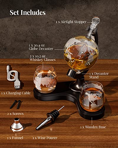 Kollea Globe Whiskey Decanter Sets for Men, 30.4 Oz Personalized Liquor Decanter with 7 Color RGB Light, Unique Anniversary Birthday Gifts Ideas for Men Dad Husband, Cool Liquor Dispenser for Home Bar