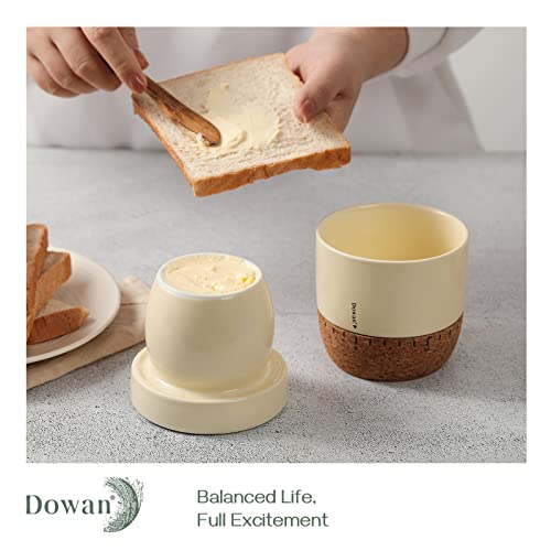 DOWAN Butter Crock for Counter, Butter Keeper with Cork Bottom and Waterline, French Butter Dish with Lid for Home Kitchen Decor, Ceramic Gift, Beige