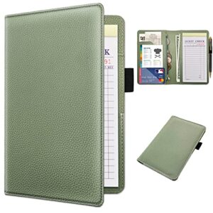 rsaquar server book with zipper pocket, premium leather server books for waitress, waiter wallet waitress book fit server apron, sage green