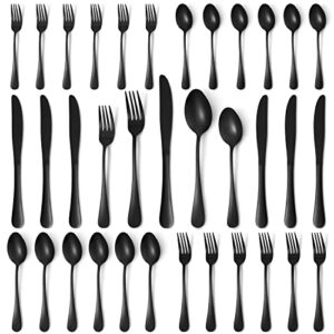 30 piece black silverware set, stainless steel flatware utensil sets for 6, black cutlery set includes forks spoons knives, mirror polished, dishwasher safe