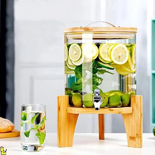 ANYGIMIN Beverage Dispenser Stand - Fits 6-8 Inches Diameter of Glass Drink Jar Water Jugs and Containers, Natural Bamboo Wood