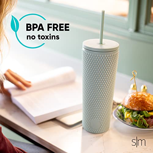 Simple Modern Plastic Matte Studded Tumbler with Lid and Straw | Reusable BPA Free Iced Coffee Cups Double Wall Smoothie Cup | Gifts for Women Men Him Her | Classic Collection | 24oz | Sea Glass Sage