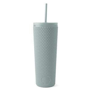 Simple Modern Plastic Matte Studded Tumbler with Lid and Straw | Reusable BPA Free Iced Coffee Cups Double Wall Smoothie Cup | Gifts for Women Men Him Her | Classic Collection | 24oz | Sea Glass Sage