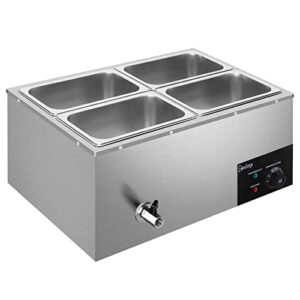 winado 110v 4-pan commercial food warmer, 21qt electric steam table 6 inch deep, 600w countertop stainless steel food soup buffet w/temperature control & lid for catering, restaurant, party