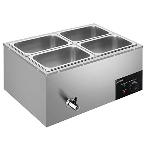 Winado 110V 4-Pan Commercial Food Warmer, 21QT Electric Steam Table 6 Inch Deep, 600W Countertop Stainless Steel Food Soup Buffet w/Temperature Control & Lid for Catering, Restaurant, Party