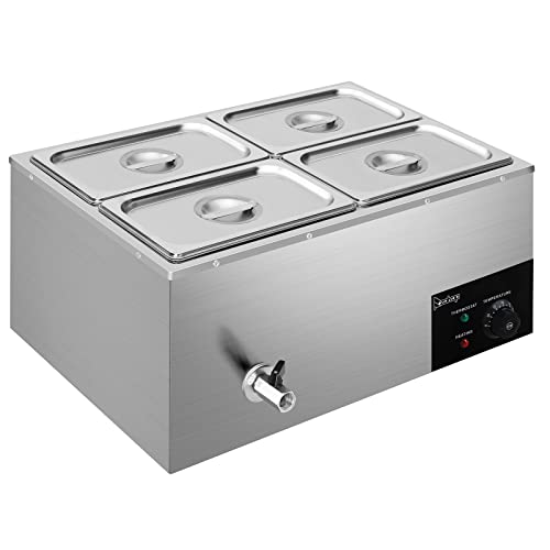 Winado 110V 4-Pan Commercial Food Warmer, 21QT Electric Steam Table 6 Inch Deep, 600W Countertop Stainless Steel Food Soup Buffet w/Temperature Control & Lid for Catering, Restaurant, Party