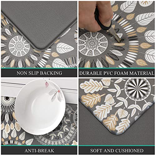 Pauwer Boho Kitchen Rugs Set of 2 Anti Fatigue Mats for Kitchen Floor Cushioned Kitchen Rugs and Mats Non Skid Waterproof Kitchen Runner Comfort Standing Mat