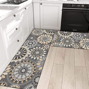 Pauwer Boho Kitchen Rugs Set of 2 Anti Fatigue Mats for Kitchen Floor Cushioned Kitchen Rugs and Mats Non Skid Waterproof Kitchen Runner Comfort Standing Mat