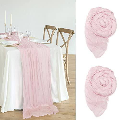 Avitorry 2PCS Baby Pink Cheesecloth Table Runner 10ft Gauze Cheese Cloth Table Runner Cheesecloth Table Runner Bulk for Wedding Bridal Baby Shower Birthday Party Table Decorations