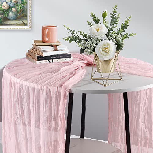 Avitorry 2PCS Baby Pink Cheesecloth Table Runner 10ft Gauze Cheese Cloth Table Runner Cheesecloth Table Runner Bulk for Wedding Bridal Baby Shower Birthday Party Table Decorations