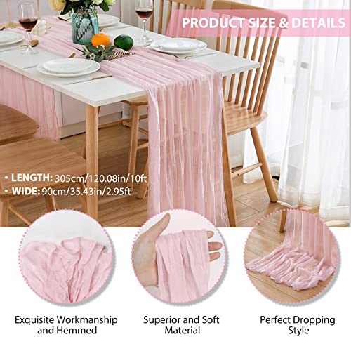 Avitorry 2PCS Baby Pink Cheesecloth Table Runner 10ft Gauze Cheese Cloth Table Runner Cheesecloth Table Runner Bulk for Wedding Bridal Baby Shower Birthday Party Table Decorations