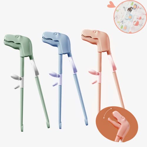 Dinosaur Training Chopsticks - Pairs Beginners Kids Chopsticks, Training Chopsticks for Kids, Reusable Chopsticks Learning Chopstick Helper, Pink, Green, Blue, Dishwasher Safe