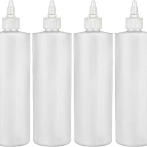 BRIGHTFROM Condiment Squeeze Bottles, 12 OZ Empty Squirt Bottle with Twist Top Cap, Leak Proof - Great for Ketchup, Mustard, Syrup, Sauces, Dressing, Oil, Arts and Crafts, BPA FREE Plastic - 4 PACK