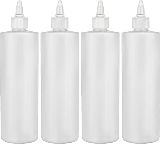 BRIGHTFROM Condiment Squeeze Bottles, 12 OZ Empty Squirt Bottle with Twist Top Cap, Leak Proof - Great for Ketchup, Mustard, Syrup, Sauces, Dressing, Oil, Arts and Crafts, BPA FREE Plastic - 4 PACK