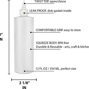BRIGHTFROM Condiment Squeeze Bottles, 12 OZ Empty Squirt Bottle with Twist Top Cap, Leak Proof - Great for Ketchup, Mustard, Syrup, Sauces, Dressing, Oil, Arts and Crafts, BPA FREE Plastic - 4 PACK