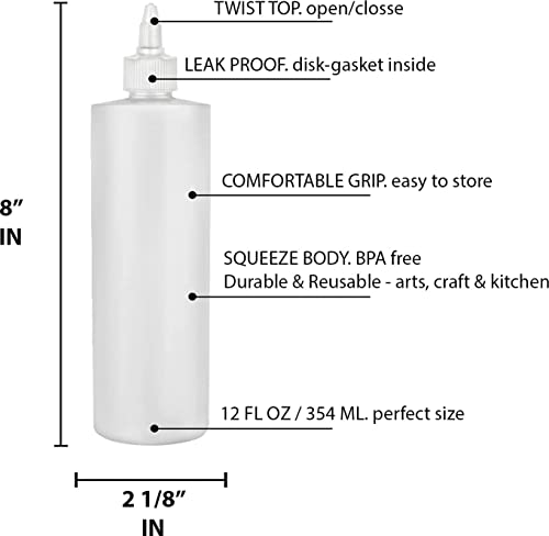 BRIGHTFROM Condiment Squeeze Bottles, 12 OZ Empty Squirt Bottle with Twist Top Cap, Leak Proof - Great for Ketchup, Mustard, Syrup, Sauces, Dressing, Oil, Arts and Crafts, BPA FREE Plastic - 4 PACK