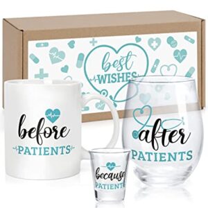 Before Patients After Patients Set Nurses Gifts 11 oz Coffee Mug 18 oz Stemless Wine Glass 2 oz Shot Glass, for Doctors Hygienists Dentist Physician Graduation Birthday Christmas Gift Idea