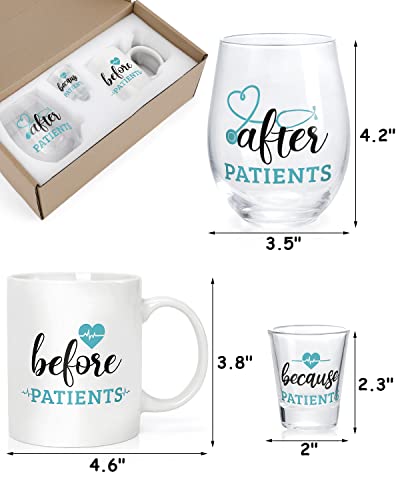 Before Patients After Patients Set Nurses Gifts 11 oz Coffee Mug 18 oz Stemless Wine Glass 2 oz Shot Glass, for Doctors Hygienists Dentist Physician Graduation Birthday Christmas Gift Idea