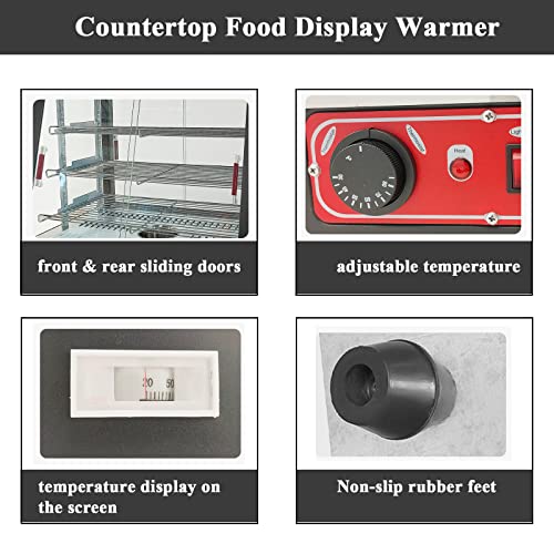 Countertop 15" Food Warmer Display Case 3 Shelf Hot Warming Showcase with Front and Back Sliding Door and Water Tray,Commercial (15")