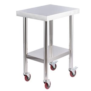 tecspace stainless steel work table with wheels 24"x18", commercial heavy duty work table with under shelf and casters, prep & work table for home kitchen restaurant (24 x 18 x 34 inch)