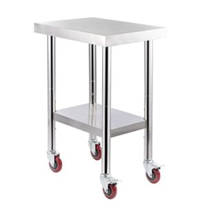 TECSPACE Stainless Steel Work Table with Wheels 24"x18", Commercial Heavy Duty Work Table with Under Shelf and Casters, Prep & Work Table for Home Kitchen Restaurant (24 x 18 x 34 Inch)