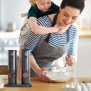 [2023 𝐔𝐩𝐠𝐫𝐚𝐝𝐞𝐝] Electric Salt and Pepper Grinder Set Rechargeable, No Battery Needed, One Hand Operation, Automatic Pepper Mill Refillable, Stainless Steel, Adjustable Coarseness, LED Light