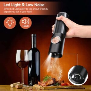 [2023 𝐔𝐩𝐠𝐫𝐚𝐝𝐞𝐝] Electric Salt and Pepper Grinder Set Rechargeable, No Battery Needed, One Hand Operation, Automatic Pepper Mill Refillable, Stainless Steel, Adjustable Coarseness, LED Light