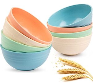 kucheeze plastic bowls reusable[set of 8] 24 oz dishwasher & microwave safe bowls. colored cereal bowl set - unbreakable, lightweight plastic cereal bowls for kitchen use for noodles, pasta, soup bowl