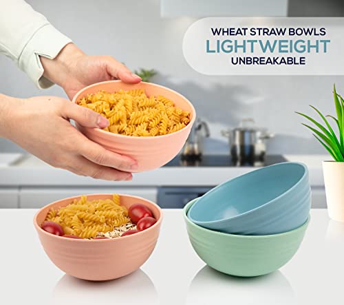 KUCHEEZE Plastic Bowls Reusable[Set of 8] 24 OZ Dishwasher & Microwave Safe Bowls. Colored Cereal Bowl Set - Unbreakable, Lightweight Plastic Cereal Bowls for Kitchen use for Noodles, Pasta, Soup bowl