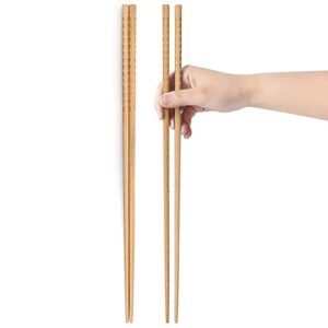 2 pairs 16.5 inches long wooden cooking chopsticks, reusable wood chopsticks for noodles frying hot pot ,extra long kitchen cooking chop sticks