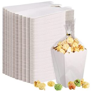 mini white popcorn boxes and clear treat bag set- bulk open top paper popcorn containers with treat bags, popcorn candy boxes for movie nights, party supplies, 3 x 4 inch (200 pcs)