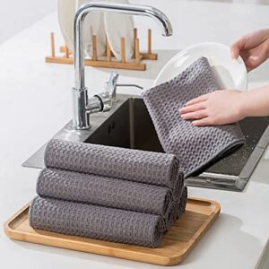 Vnoss Waffle Weave Microfiber Kitchen Towels and Dishcloths Set, 26 X 18 Inch and 12 X 12 Inch, Set of 10 Gray Lint Free Dish Towels for Drying Dishes