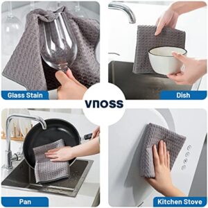 Vnoss Waffle Weave Microfiber Kitchen Towels and Dishcloths Set, 26 X 18 Inch and 12 X 12 Inch, Set of 10 Gray Lint Free Dish Towels for Drying Dishes