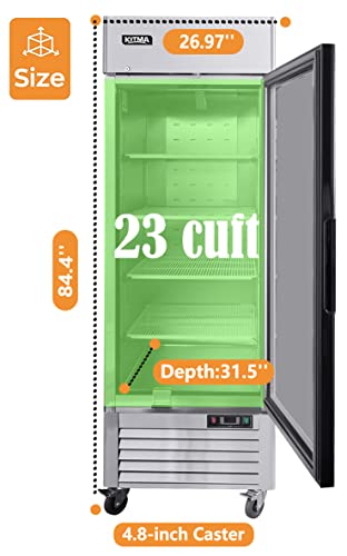 KITMA 28" Commercial Freezer, Single Door Stainless Steel Reach-in Freezer with 3 Adjustable Shelves for Restaurants, 23 Cu. Ft (-8°F – 0°F)