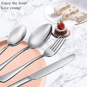 Spoons and Forks Set, Set of 16 Top Food Grade Stainless Steel Forks and Spoons Silverware Set,Kitchen Utensil Set of Forks (8 Inch) and Spoons (6.69 Inch) Cutlery Set, Mirror Finish & Dishwasher Safe