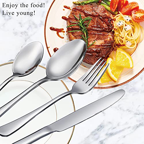 Spoons and Forks Set, Set of 16 Top Food Grade Stainless Steel Forks and Spoons Silverware Set,Kitchen Utensil Set of Forks (8 Inch) and Spoons (6.69 Inch) Cutlery Set, Mirror Finish & Dishwasher Safe