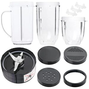 11 pcs blender replacement parts cross blade 16oz replacement cup with handle,12oz short cup with lip ring and stay-fresh lid replacement cups compatible with magic bullet blender cups mb1001 series