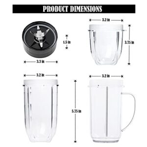 11 PCS Blender Replacement Parts Cross Blade 16OZ Replacement Cup with Handle,12OZ Short Cup with Lip Ring and Stay-Fresh Lid Replacement Cups Compatible with Magic Bullet Blender Cups MB1001 Series