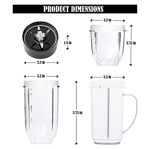 11 PCS Blender Replacement Parts Cross Blade 16OZ Replacement Cup with Handle,12OZ Short Cup with Lip Ring and Stay-Fresh Lid Replacement Cups Compatible with Magic Bullet Blender Cups MB1001 Series