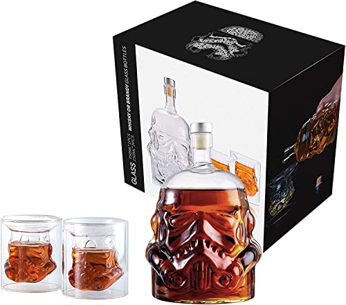 Whiskey Decanter Set With 2 Glasses, Transparent Creative Flask Carefe, Whiskey Carafe for Wine, Scotch, Bourbon, Vodka, Liquor - 750ml Birthday Gift for Men(Extra Large)