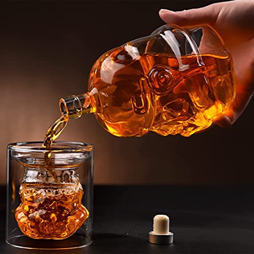 Whiskey Decanter Set With 2 Glasses, Transparent Creative Flask Carefe, Whiskey Carafe for Wine, Scotch, Bourbon, Vodka, Liquor - 750ml Birthday Gift for Men(Extra Large)