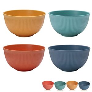 PUPOPIK Cereal Bowls Unbreakable 24 OZ, Plastic Bowls Reusable Light Weight Bowl, Microwave and Dishwasher Safe BPA Free Cereal Bowls heat Straw Bowl for Serving Soup and Salad (Mutil Color-Set of 4)