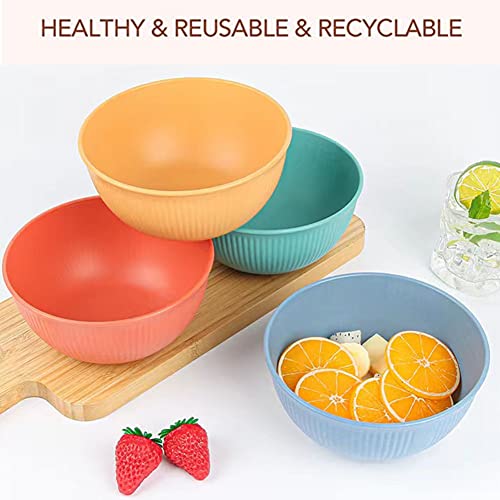 PUPOPIK Cereal Bowls Unbreakable 24 OZ, Plastic Bowls Reusable Light Weight Bowl, Microwave and Dishwasher Safe BPA Free Cereal Bowls heat Straw Bowl for Serving Soup and Salad (Mutil Color-Set of 4)