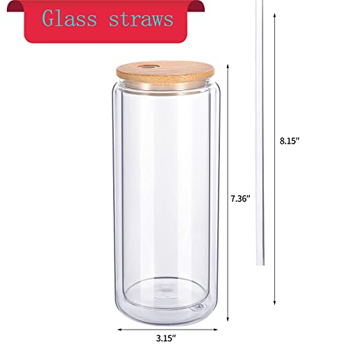 stonechic 6 Pack Pre Drilled Beer Can Glass Blank Double Wall Glass Cans with Bamboo Lid & Glass Straws for Snow Globe Glitter DIY 16oz