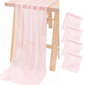 socomi 4pcs blush pink gauze table runner bulk 10ft chiffon like wedding table runner for bridal shower decorations baby shower